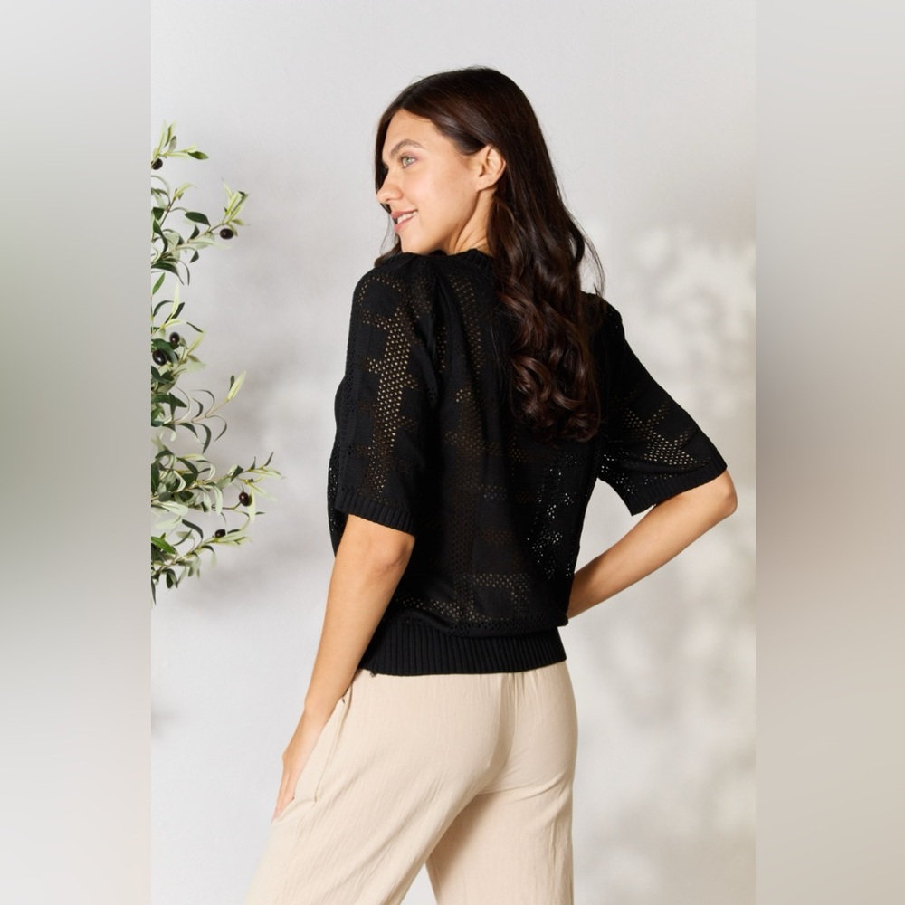 Mandy Ribbed Trim Round Neck Knit Top - Picture 2 of 7